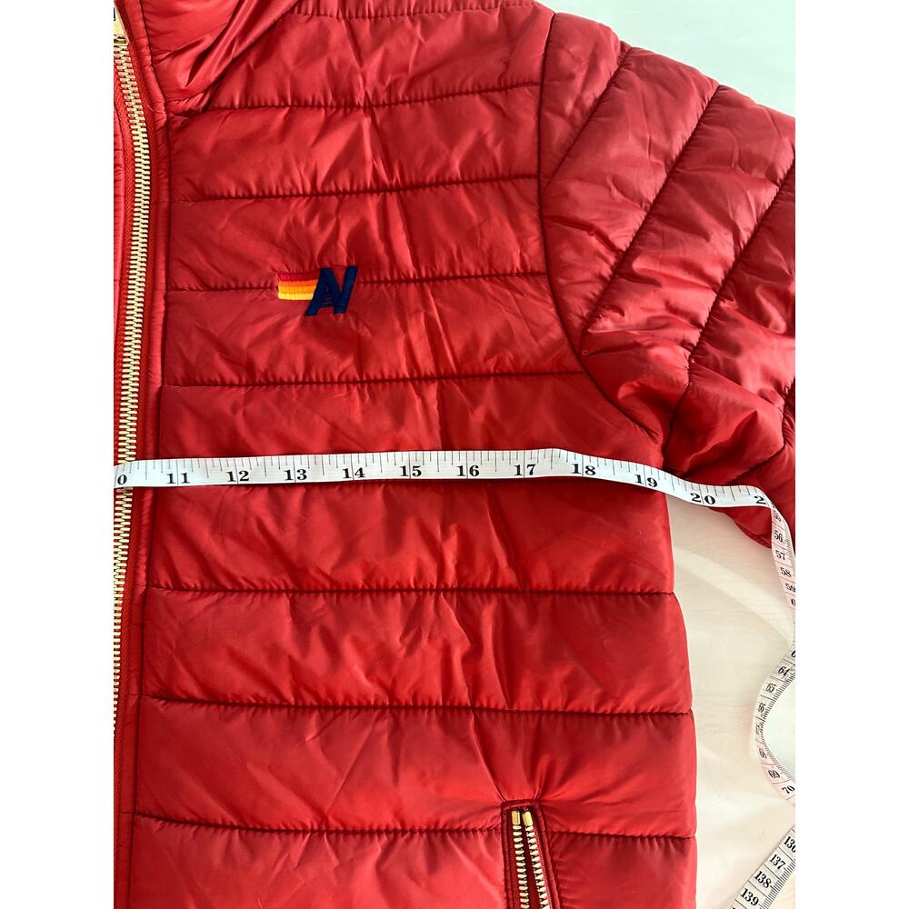 Aviator Nation Red Puffer Jacket with Rainbow Sunburst Back - Picture 7 of 9